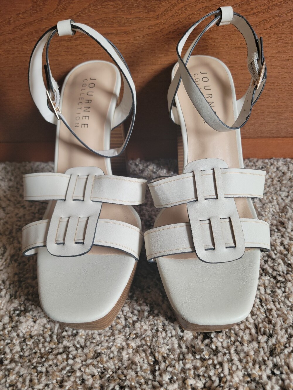 Journee Collection Ivory Strappy Block Heel Sandals